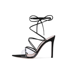 summer simple design trendy pointy toe high heel fashion lace up strappy shopping sandals women